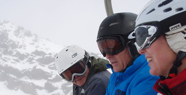 Taupo Ski Club members on a chairlift at Mt Ruapehu
